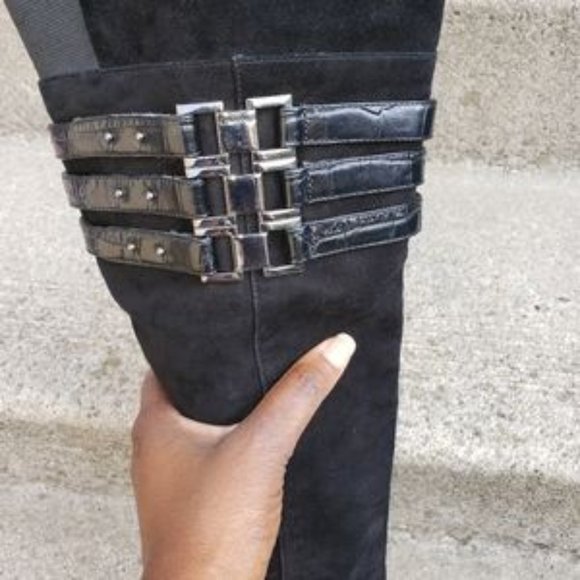 CALVIN KLEIN black stilleto OTK boots 6.5 - Picture 3 of 6